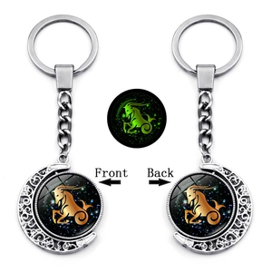 Luminous Capricorn constellation keychain with double-sided 360-degree rotating moon pendant
