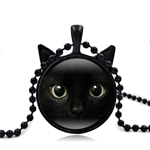 Collana Con Ciondolo Vintage In Lega A Forma Di Faccia Di Gatto Nero Con Orecchie Di Gatto Gemma Di Vetro Gioielli Da Donna