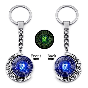 Luminous double-sided rotating Gemini moon keychain showing glowing front and back views