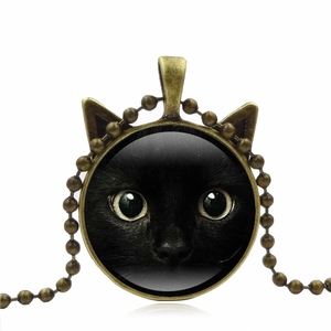 Collana vintage in bronzo con ciondolo a forma di gatto, orecchie carine e ritratto