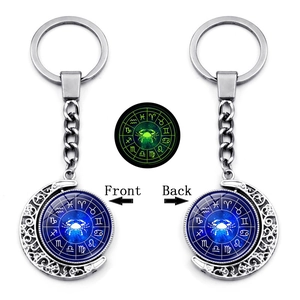 Luminous Cancer constellation moon keychain with double-sided rotating starry sky design