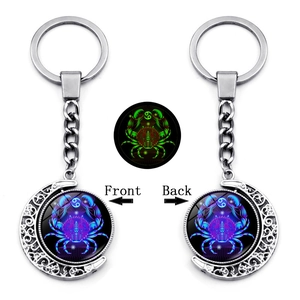 Luminous Cancer constellation rotating moon keychain with glowing double-sided pendant