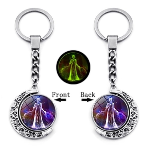 Double-sided luminous keychain with crescent moon frame and starry sky goddess pattern
