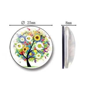 25mm Tree of Life glass refrigerator magnet with colorful floral design and 8mm thickness