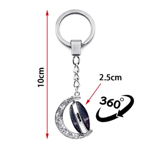 Luminous 12 constellations rotating moon keychain with blue star nebula glass ball pendant