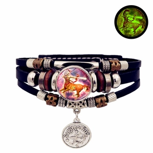 Détails du bracelet lumineux Sagittaire en cuir multicouche avec perles de bronze