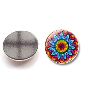Vista frontal y trasera de imán de cristal mandala de 25mm con respaldo magnético