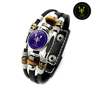Luminous Scorpio multilayer leather bracelet with retro punk charms and glass cabochon