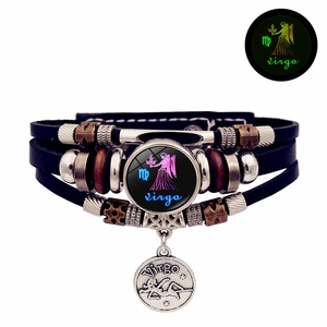 Bracciale multistrato in pelle Vergine luminoso con ciondolo a costellazione per coppie