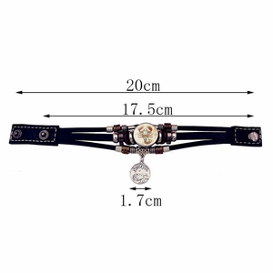 Bracelet multicouche en cuir signe Scorpion avec gemme lumineuse et perles rétro