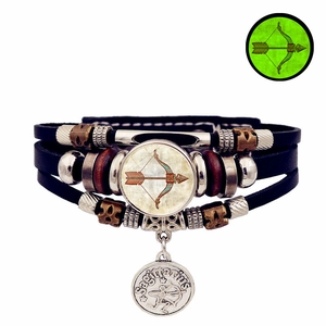 Bracelet multicouche en cuir Sagittaire lumineux avec gemmes en verre et perles