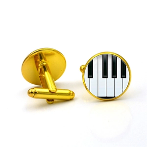 Boutons de manchette dorés avec motif de touches de piano noir et blanc pour chemises habillées