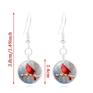 Détail des boucles d'oreilles oiseau cardinal argent avec dimensions indiquées