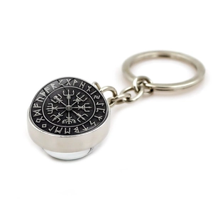 Viking Vegvisir compass keychain with double-sided crystal glass ball in silver finish