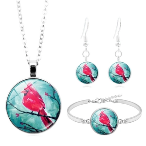 Parure de bijoux cardinal rouge comprenant collier bracelet et boucles d'oreilles en verre