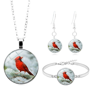 Parure bijoux oiseau cardinal avec collier pendentif boucles d'oreilles et bracelet