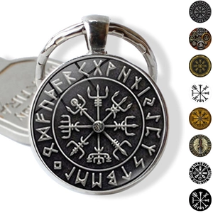 Viking Compass Vegvisir Rune Keychain Metal Glass Pendant Nordic Mythology Jewelry For Men Women Car Bag Accessories Gift