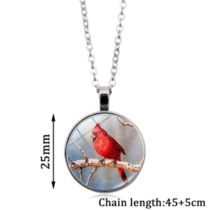 Detail view of 25mm cardinal bird pendant necklace with 45+5cm chain specifications
