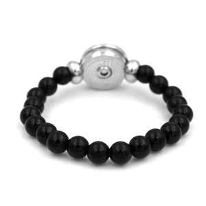 Pulsera vikinga con brújula cuentas negras y disco metálico plateado para hombres mujeres