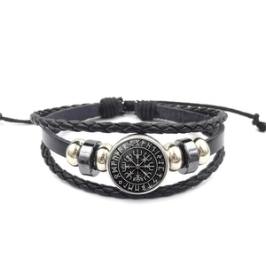 Viking Compass Vegvisir Multi-layer Leather Bracelet For Men Nordic Rune Adjustable Braided Rope Retro Punk Jewelry Gift