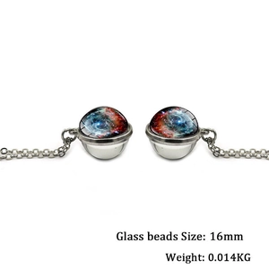 Collier pendentif boule de cristal terre nébuleuse 16mm avec chaîne argentée élégante