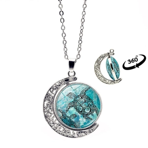 Collar de Colgante de Luna Giratoria de Aleación Vintage Con Tortuga Marina Delfín Cristal Artificial Joyería para Mujeres Hombres