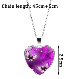 Blue butterfly heart necklace with 45cm chain and vintage aesthetic pendant for women