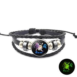 Bracelet Lion multicouche en cuir tressé avec breloque zodiaque lumineuse brillant dans le noir