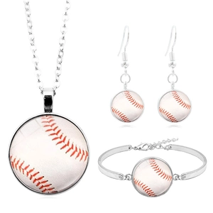 Parure bijoux baseball argentée avec collier boucles d'oreilles et bracelet sport