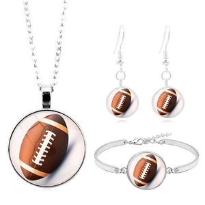 Parure bijoux sport argentée avec collier, bracelet et boucles d'oreilles football américain