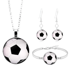 Collection Bijoux Sportifs Femmes Alliage Verre Cabochon Collier Boucles d'Oreilles Bracelet Football Basket Baseball Motif