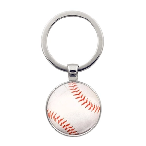 Porte-clés baseball classique en verre et métal argenté pour les fans de sport