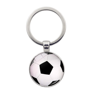 Porte-clés Gemme de Temps Thème Ballon de Sport Alliage de Zinc Cabochon en Verre Basket-ball Baseball Football Pendentif pour Fans de Sport Cadeau