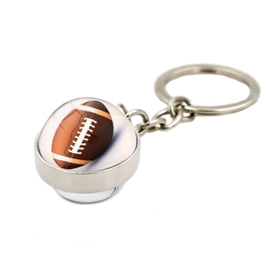 Porte-clés en métal créatif avec motif de football américain sous cabochon en verre