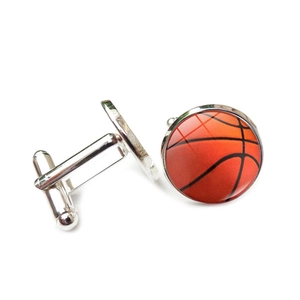 Boutons de manchette basket-ball en métal argenté pour hommes amateurs de sport