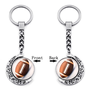 Rotating Moon Sports Keychain Zinc Alloy Glass Double Sided Basketball Football Baseball Volleyball Pendant Jewelry Fans Gift