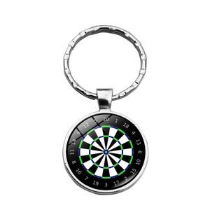 Creative dartboard keychain with glass cabochon pendant and silver metal ring