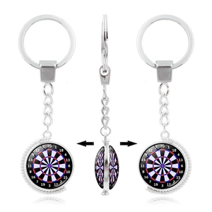 Rotating Dartboard Metal Keychain Zinc Alloy Glass Double Sided Creative Sporty Pendant Key Ring For Men Women Gift