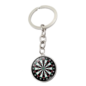 Porte-clés cible de fléchettes avec dôme en verre et anneau en métal argenté pour cadeaux