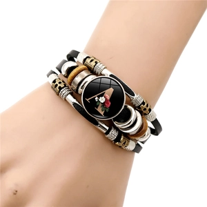 Pulsera de cuero multicapa retro con cristal letra A y cuentas de madera para hombres moda