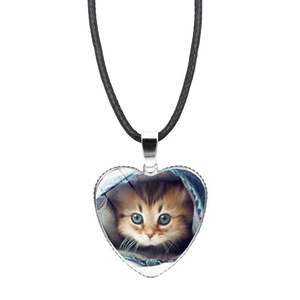 Süße Cartoon Katze Herz Anhänger Halskette Für Damen Herren Einfach Mode Legierung Glas Kristall Haustier Foto Herz Kette Schmuck