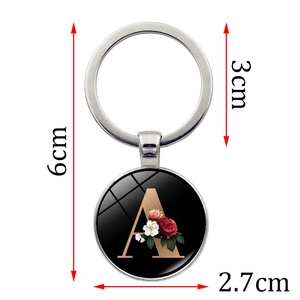 Floral alphabet A keychain with 6cm total length and 3cm diameter ring dimensions