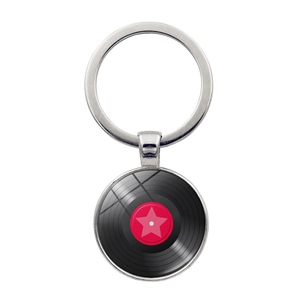 Vintage Vinyl Record Time Gem Keychain Music Theme Zinc Alloy Glass Cabochon Pendant Keyring Retro Musical Fan Gift Bag Hanging Accessory