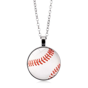 Honkbal glazen edelsteen hanger ketting met zilveren ketting op witte achtergrond