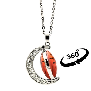 Collier lune vintage en argent avec un pendentif basketball rotatif à 360 degrés