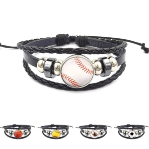 Sportthema Gelaagde Gevlochten Synthetisch Leer Armband Honkbal Basketbal Voetbal Tennis Volleybal Verstelbaar Casual Sieraden Unisex Student Cadeau