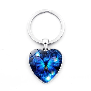 Llavero de Gema de Vidrio de Mariposa en Forma de Corazón Vintage Aleación de Zinc Accesorio de Bolso para Mujer Decoración de Coche Regalo