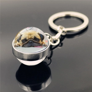 Simpatico Portachiavi a Sfera di Vetro Con Foto di Carlino in Lega di Zinco Argento Regalo per Amanti degli Animali Gioielli Creativi