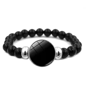 Minimalist Black Beaded Bracelet Alloy Glass Round Pendant Unisex Hand Jewelry For Daily Travel Gift Adjustable Bracelet