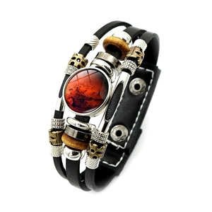 Bracciale multistrato in pelle con vetro galassia Marte e perline in stile punk retrò